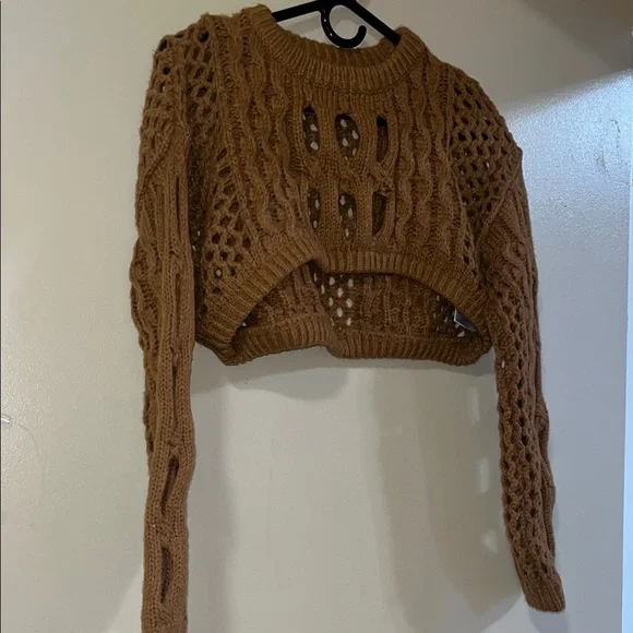 Cider Brown Cable Knit Cropped Sweater - Picture 5 of 5
